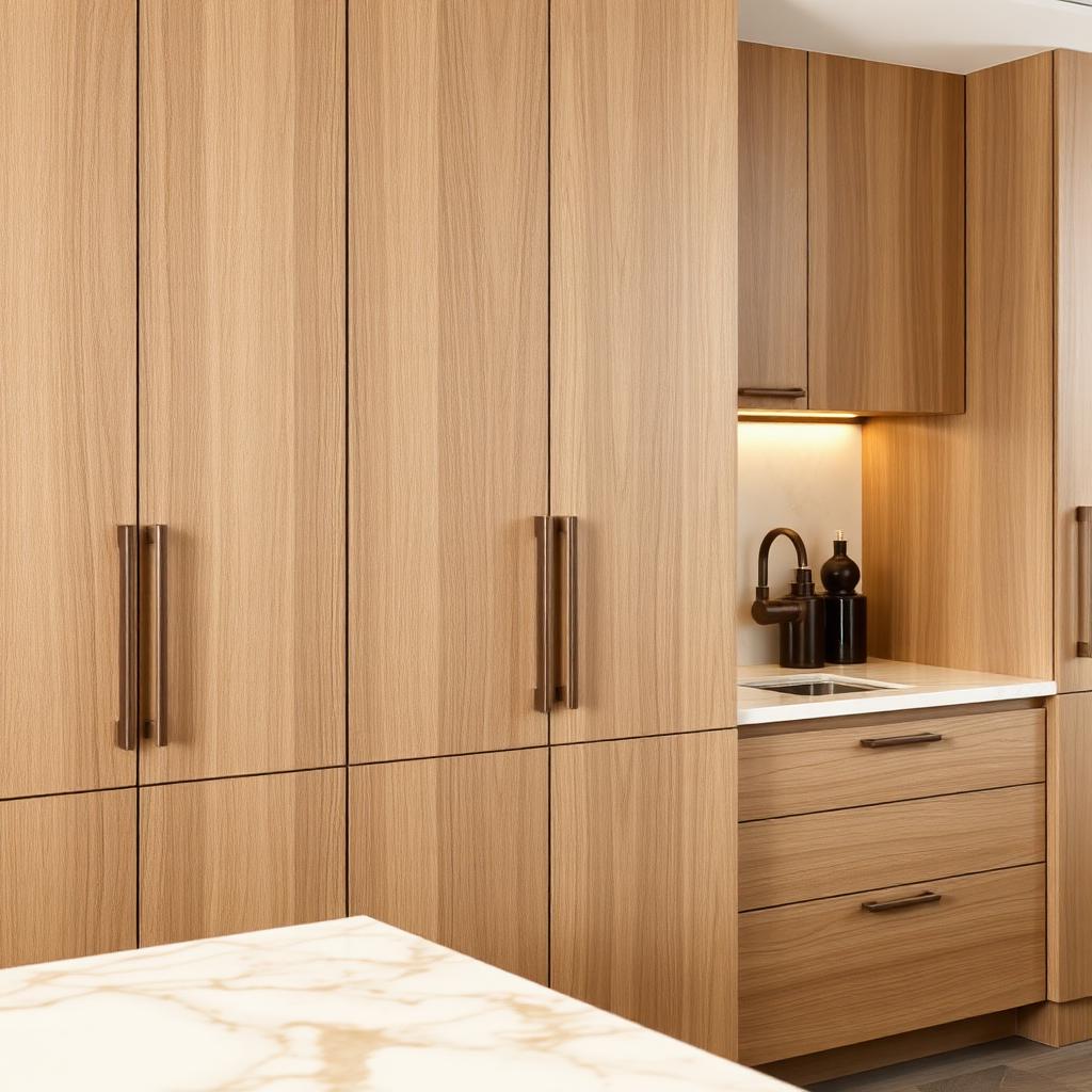 Oak veneer detail with Calacatta gold quartz